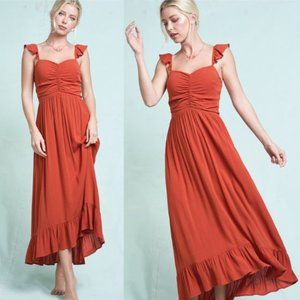 Burnt Orange Ruched Sweetheart Neck Maxi Dress 6